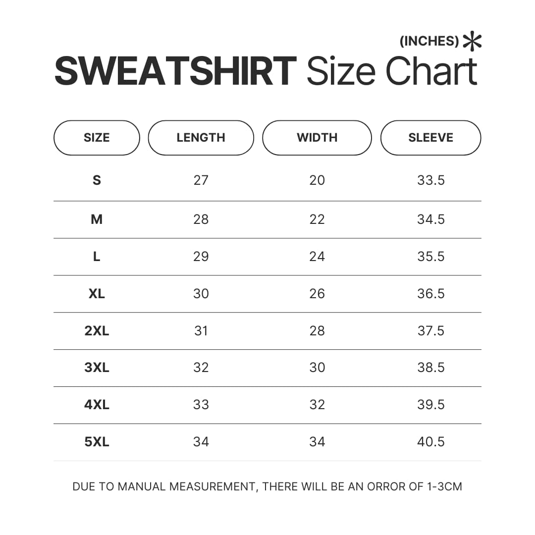 Sweatshirt Size Chart - Apothecary Diaries Store